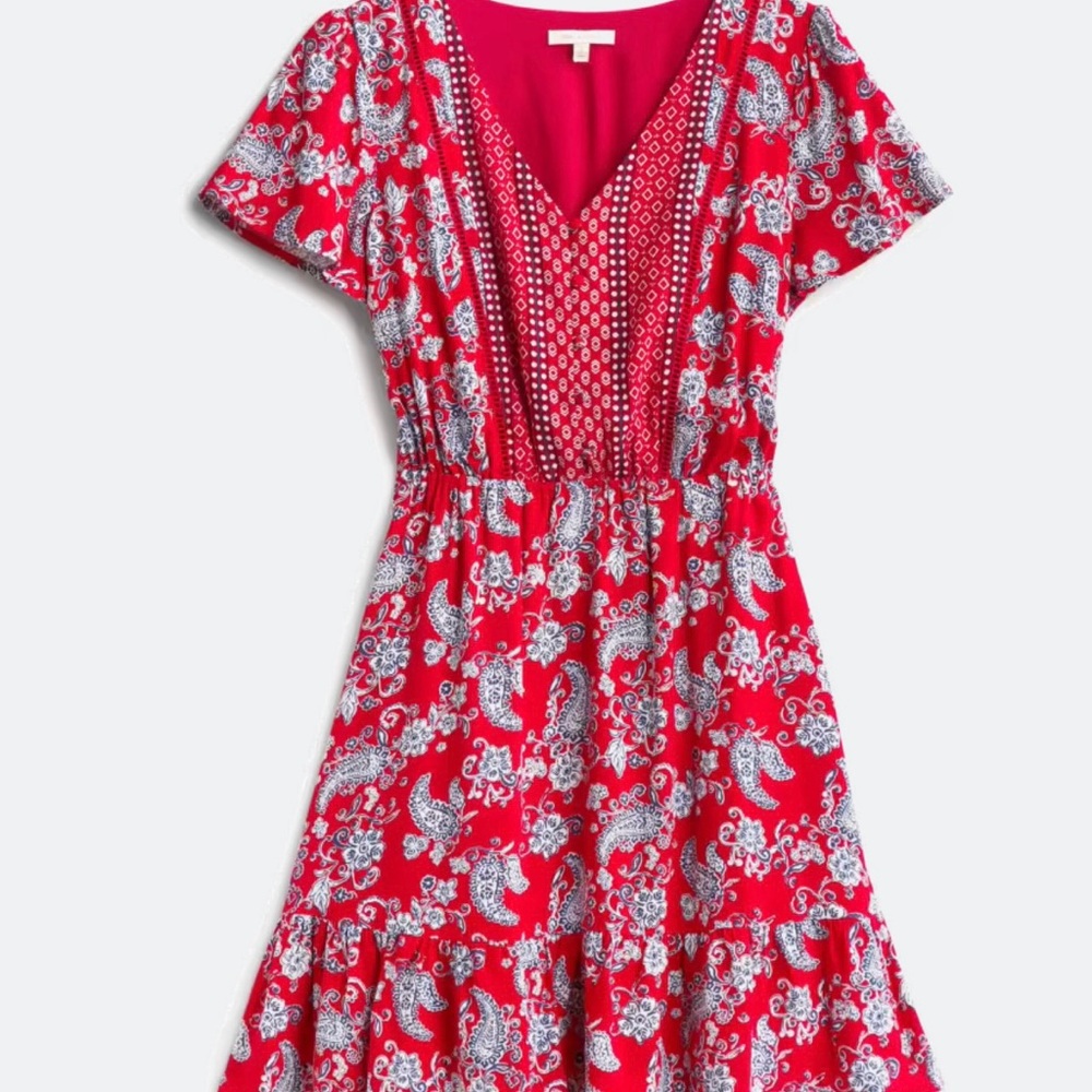Romely Skies Are Blue Red and White Paisley Midi Dress Size XL (S6)